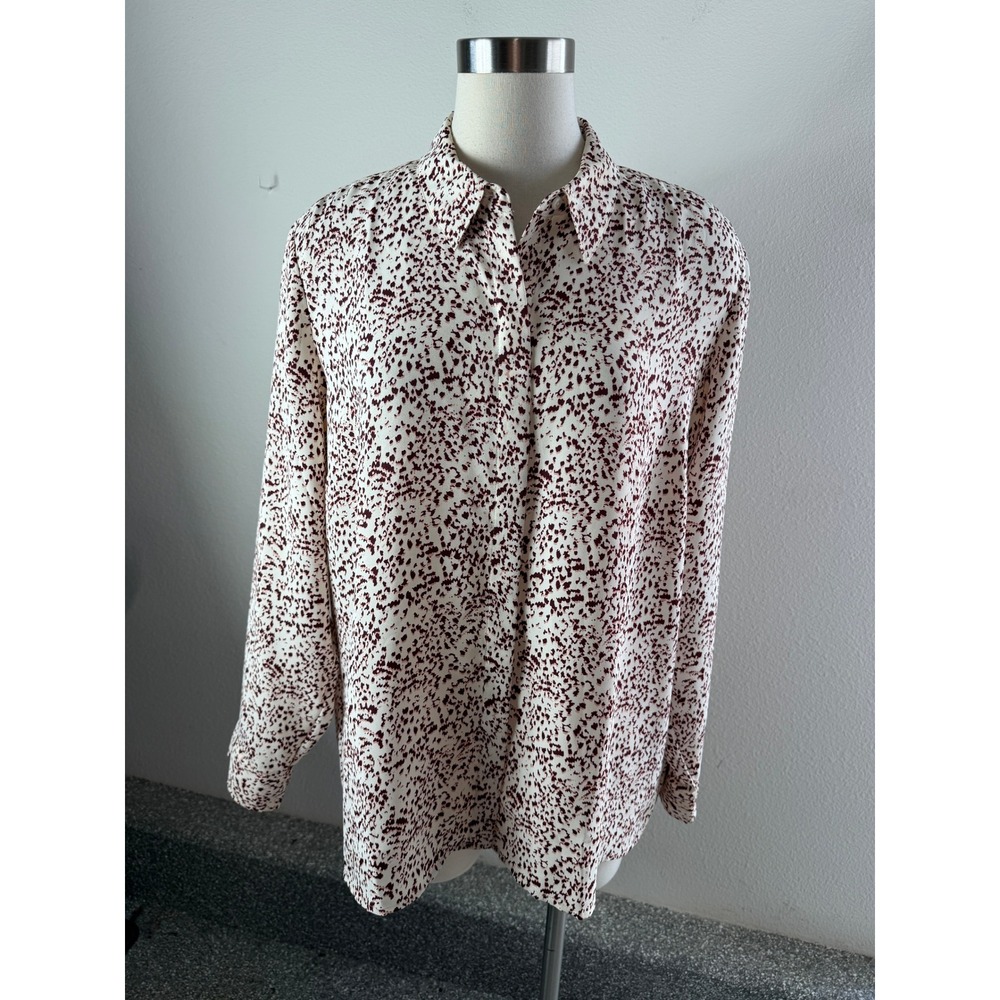 Express Portofino Shirt Womens XL Burgundy Cream Abstract Animal Print Blouse